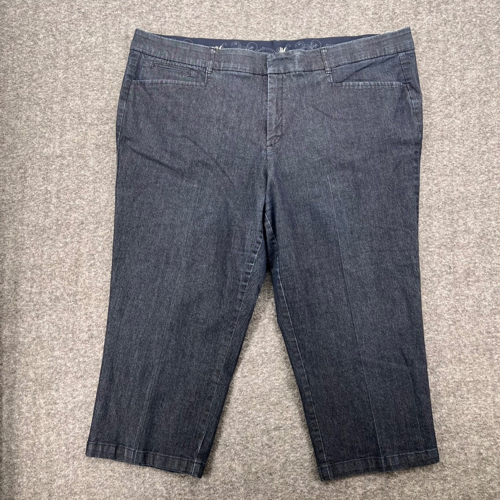 JM Collection Woman Dark Wash Denim Capri Pants 24W Stretch Cropped Straight Leg